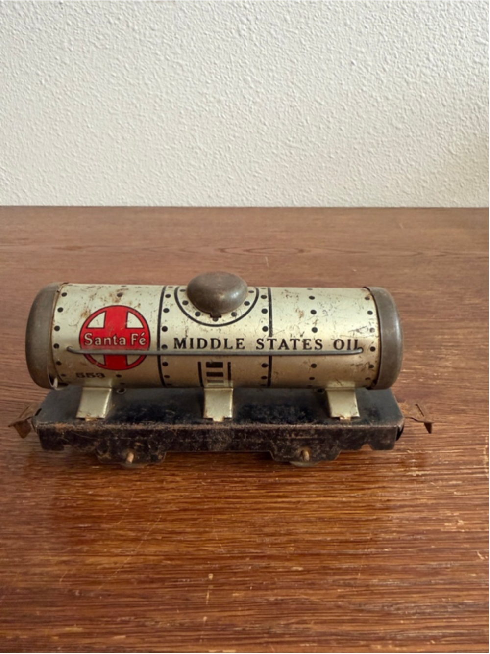 Vintage Marx Santa Fe 553 Tanker Car Middle States Oil Tin Litho Train O Gauge